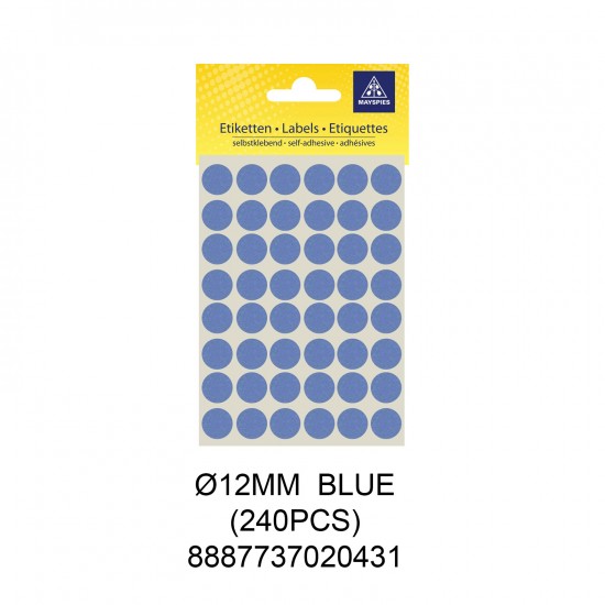 MAYSPIES MS012 COLOUR DOT LABEL / 5 SHEETS/PKT / 240PCS / ROUND 12MM BLUE